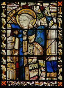 The east window depicting a fragmentary St Stephen by English School