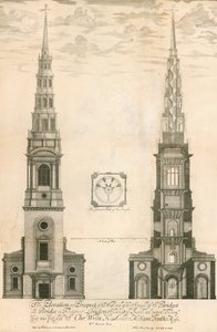 The elevation and prospect of the west end of the steeple of St Brides church in Fleet Street, London