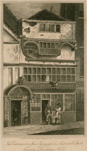 The entrance to a Jewish Synagogue in Leadenhall Street, London, formerly Bricklayers Hall by English School