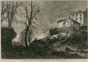 The explosion on the Regents Canal; The bridge an hour after the explosion by English School