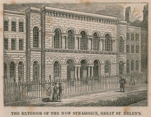 The Exterior of the New Synagogue, Great St Helens, London by English School