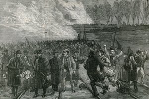 The fatal railway accident at Canonbury, bringing the wounded out of the tunnel by English School