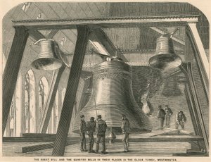 The great bell and the quarter bells in their place in the Clock Tower, Westminster by English School
