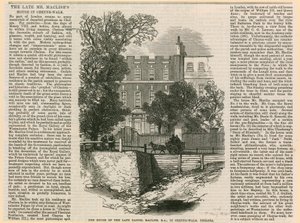 The house of Daniel Maclise in Cheyne Walk by English School