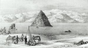 The howitzer at Pyramid Lake in January 1844, from Report of the Exploring Expedition to the Rocky Mountains in 1842 and to Oregon and North Carolina in 1843-44 by John C. Fremont, published 1845 by English School