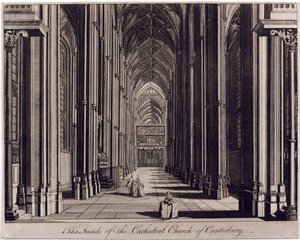 The inside of the Cathedral Church of Canterbury, featuring view of nave, from west end, c.1700-43