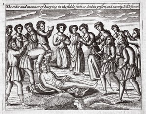 The order and manner of burying in the fields such as died in prison, and namely, Will Wiseman, illustration from Acts and Monuments by John Foxe, ninth edition, published 1684 by English School