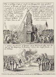 The pulling down of the Cheapside Cross by iconoclasts and puritans, and the burning of the Book of Sports at the same spot the following Sunday in May 1643, 1809 by English School