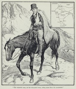 The wounded man, on his exhausted horse, riding alone from the mountains by English School