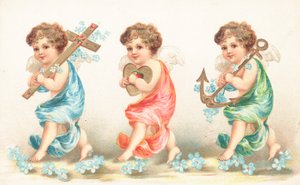 Three cherubs in a line by English School