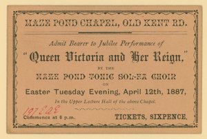 Ticket for a performance of Queen Victoria and Her Reign by English School