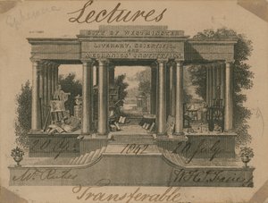 Ticket for lectures at the City of Westminster Literary, Scientific and Mechanics Institution by English School