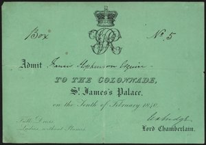 Ticket to admit one to the Colonnade by English School