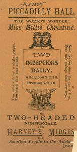 Ticket to Visit Miss Millie Chrisine, the Two-Headed Nightingale by English School