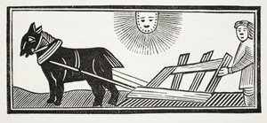Tis a Plough which breaks up the bowels of the Earth for the sowing of Corn (illustration) by English School