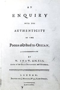 Title Page for An enquiry into the authenticity of the poems ascribed to Ossian by William Shaw, published 1781 by English School