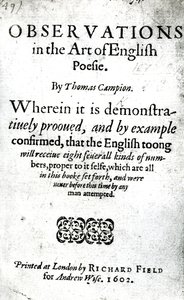 Title Page for Observations in the Art of English Poesie by Thomas Campion, published 1602 by English School