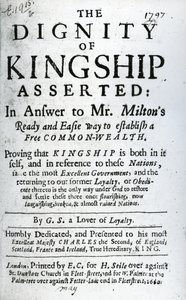 Title Page for The Dignity of Kingship Asserted by G.S. a Lover of Loyalty, published 1660 by English School