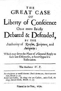 Title Page to The Great Case of Liberty of Conscience by William Penn, Published in 1670 by English School