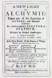 Title page to the English edition of A New Light on Alchemy by Michal Sedziwoj, 1650 by English School