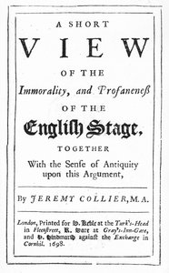 Titlepage to A Short View of the Immorality and Profaneness of the English Stage by Jeremy Collier, 1698 by English School