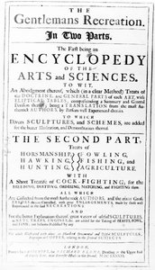 Titlepage to The Gentlemans Recreation published by Richard Blome by English School