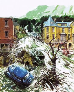 Torrent of Terror at Lynmouth, Devon, August 1952 by English School