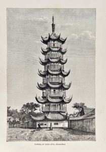 Tower of Long Hua, Shanghai, illustration from The Universal Geography, the Earth and its inhabitants, published 1878 by English School