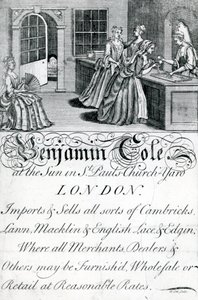 Trade Card, Benjamin Cole, London tradesman
