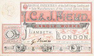 Trade Card, J C and J Field Candle Works by English School