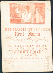 Trade Card, Richard Turners Real Japan Blacking Manufactory by English School