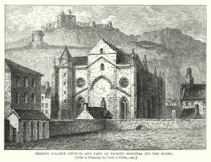 Trinity College Church, and Part of Trinity Hospital, to the Right (engraving) by English School