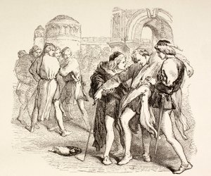 Tybalt is fatally wounded by Romeo, illustration from Romeo and Juliet, from 