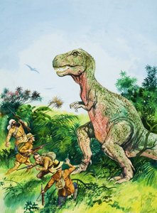Tyrannosaurus Rex Confronting Men by English School