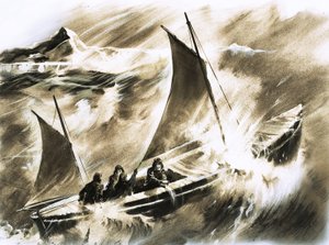 Unidentified boat in a storm