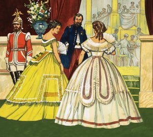 Unidentified women in formal dresses attending a function (19th century) by English School