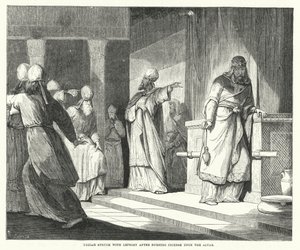 Uzziah Struck with Leprosy After Burning Incense Upon the Altar (engraving) by English School
