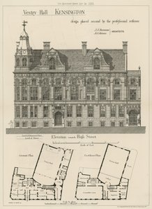 Vestry Hall, Kensington, design placed second by the professional referee by English School