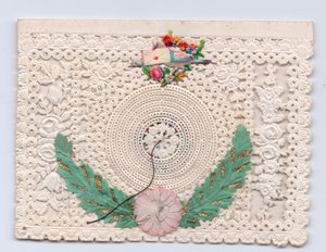 Victorian Beehive Greeting Card with a Dove Holding an Envelope by English School