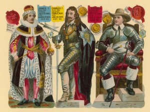 Victorian Scrap: King James I, King Charles I, Oliver Cromwell by English School