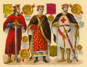 Victorian scrap: King Stephen, King Henry II, King Richard I by English School