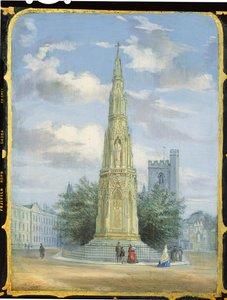 Victorian Sewing Cabinet Panel Decorated with a Scene of the Martyrs Memorial, Oxford