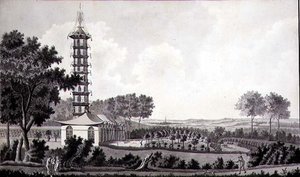 View of a Dutch Garden with a Chinese Pagoda by English School