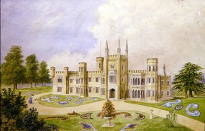 View of a Gothic Style Country House with a Formal Garden, c.1840 by English School