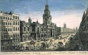 View of the Royal Exchange, London, engraved by Pierre Moithey by English School