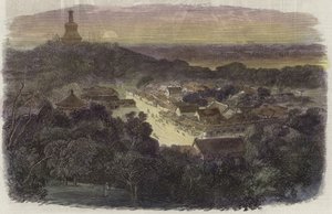 View of the Gardens and the Buddhist Temple in the Imperial City by English School