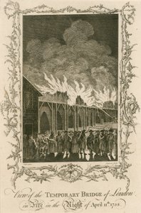 View of the Temporary Bridge of London on Fire in the Night of 11 April 1758 by English School