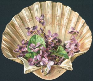 Violets in Clam Shell, New Year Card by English School