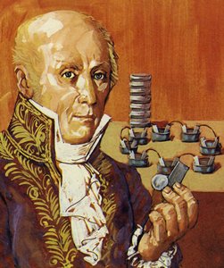 Volta and Galvani showed that electricity could be produced by chemical action by English School