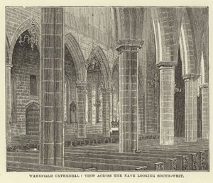 Wakefield Cathedral, view across the Nave looking South-West by English School